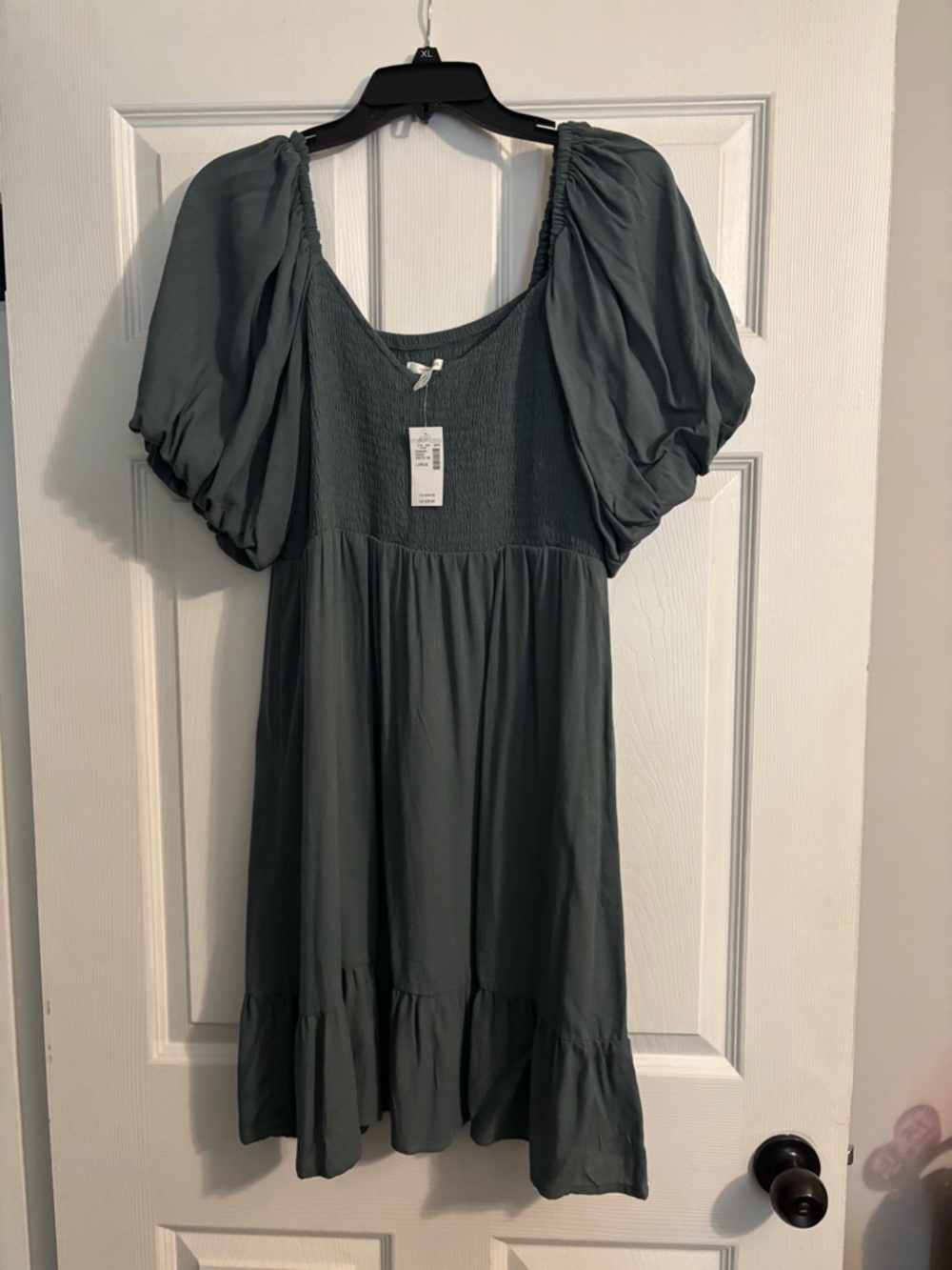 Smocked Bodice Puff Sleeve Tea Dress — Slate Blue